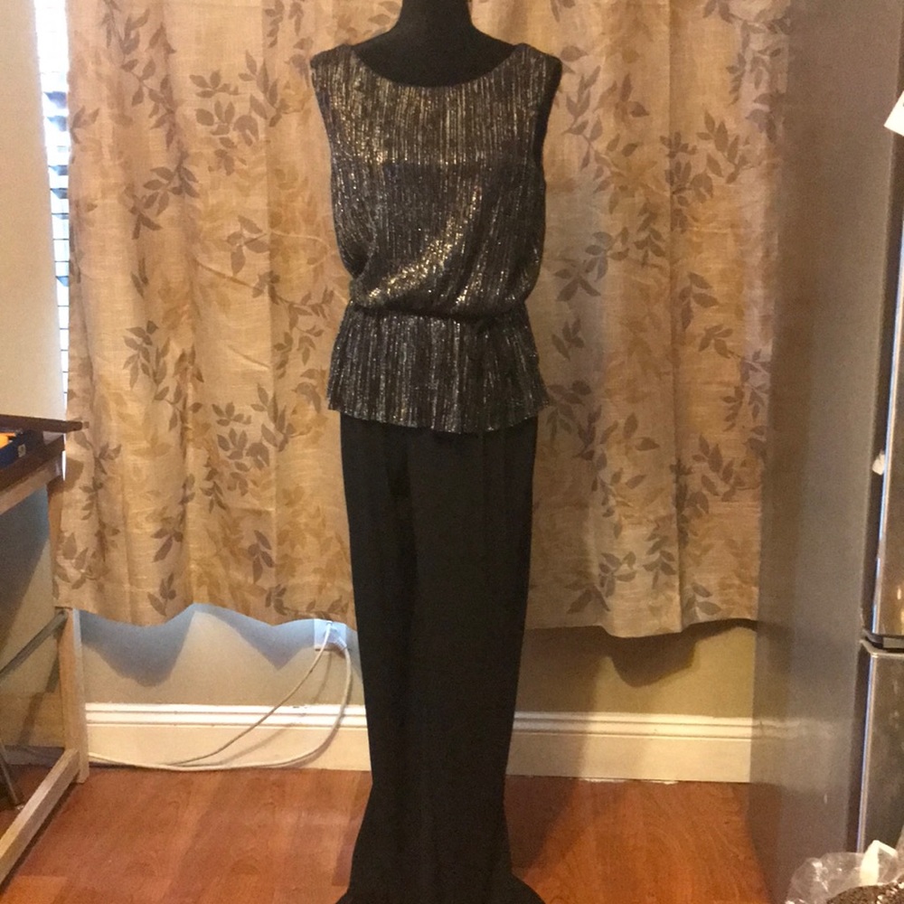 Connected Apparel Metallic and Black Jumpsuit